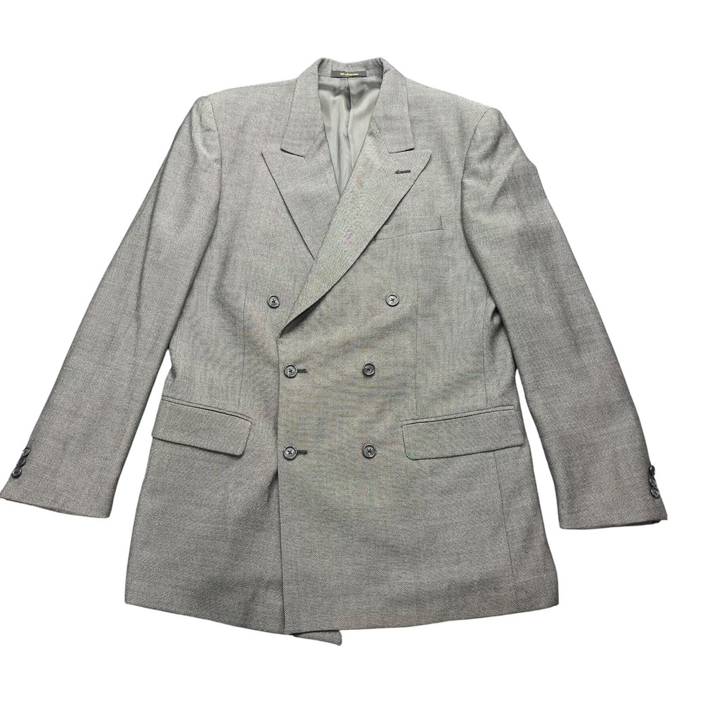 Vintage‎ USA Monsieur Givenchy Grey Double Breasted Blazer Jacket Peak Lapel 40L - Picture 2 of 14